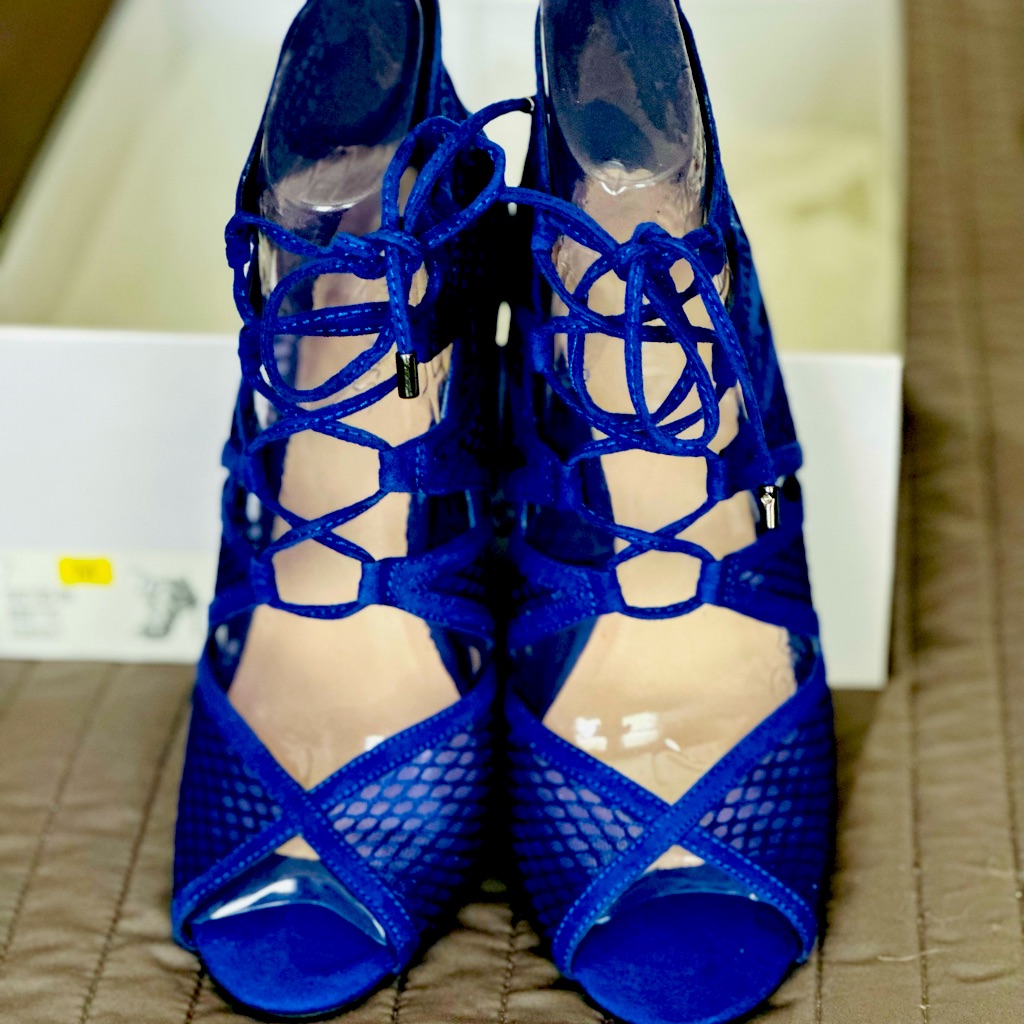 Brand New In Box, Sexy Cobalt Blue Caged Heels With Mesh Detail!